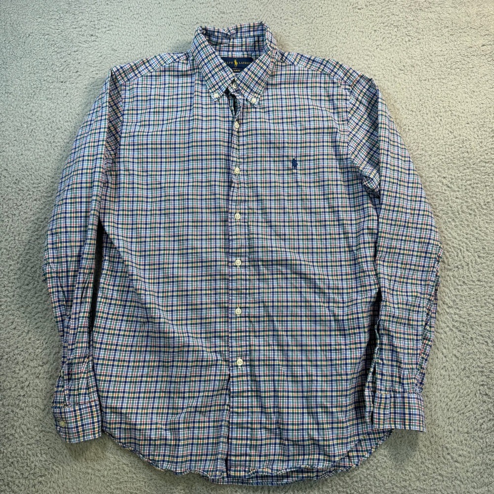 Ralph Lauren Mens Large Slim Fit Plaid Button Down Shirt Multi Color Cotton